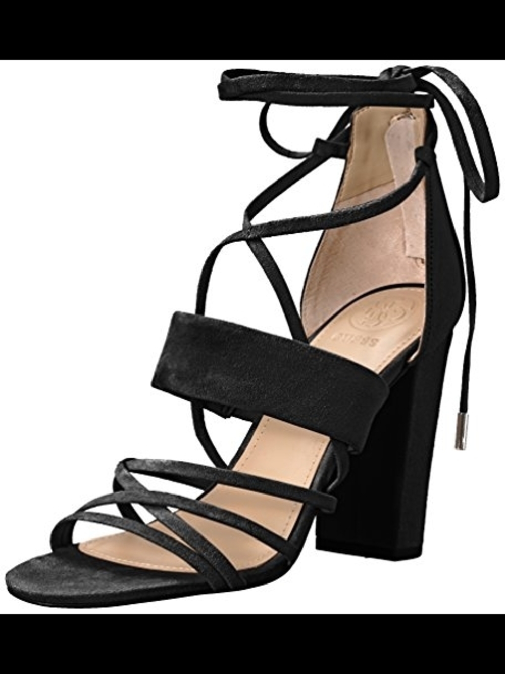 Black Suede Strappy Block Heel Gladiator Sandals - Women's Lace-Up Heels